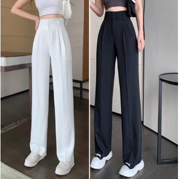 Quần Ống Suông Lưng Cao 2 Cúc Madela Cạp Sau Có Chun Phong Cách Công Sở, Quần Suông Nữ Cạp Cao- Qos02