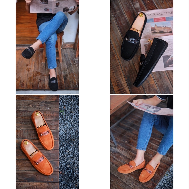Giày Lười Moca Da Lộn Đai Kim Loại Toroshoes Da Bò Mã M901 (2 Màu)