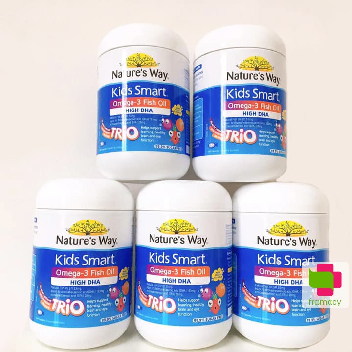 Viên kẹo Nature’s Way Kids Smart Bursts Omega-3 Fish oil Trio, Úc (60v/180v) bổ sung DHA cho trẻ từ 12 tháng tuổi