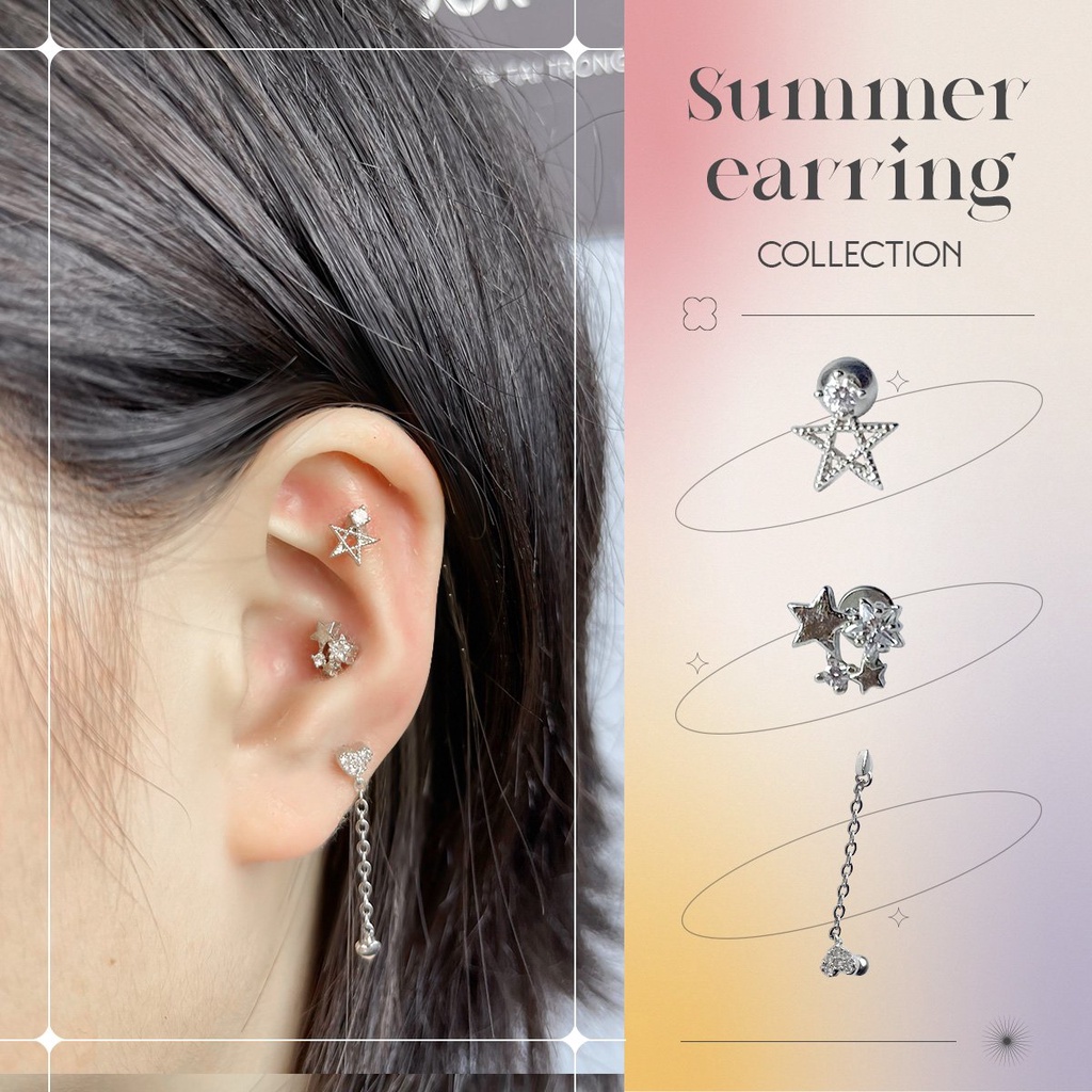 Set 3 khuyên thép 316l Không gỉ và không gây kích ứng đeo ở các vị trí LOBE CONCH HELIX ( chi tiết khuyên ở trong hình )