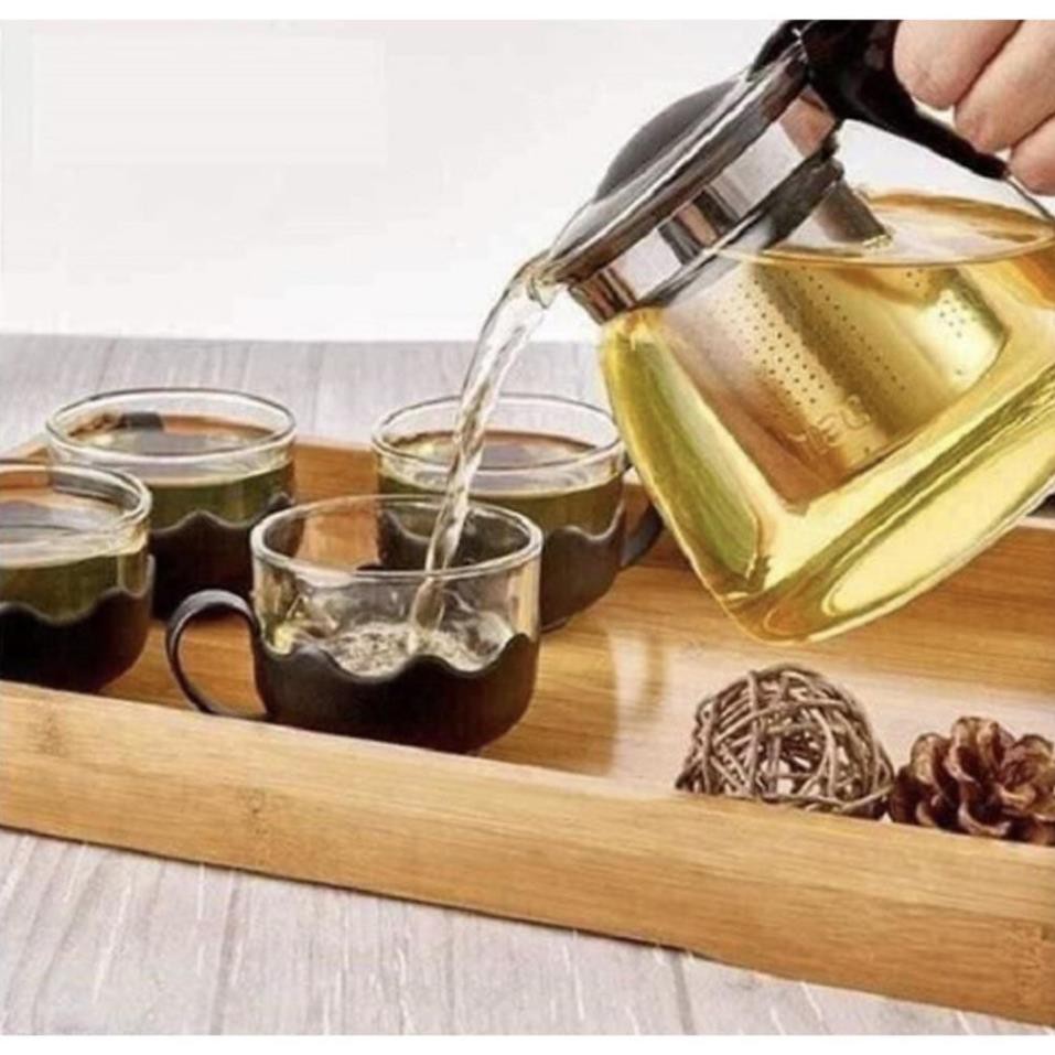 Ấm pha trà kèm 4 ly cốc tách có lọc trà tiện lợi thuỷ tinh | BigBuy360 - bigbuy360.vn