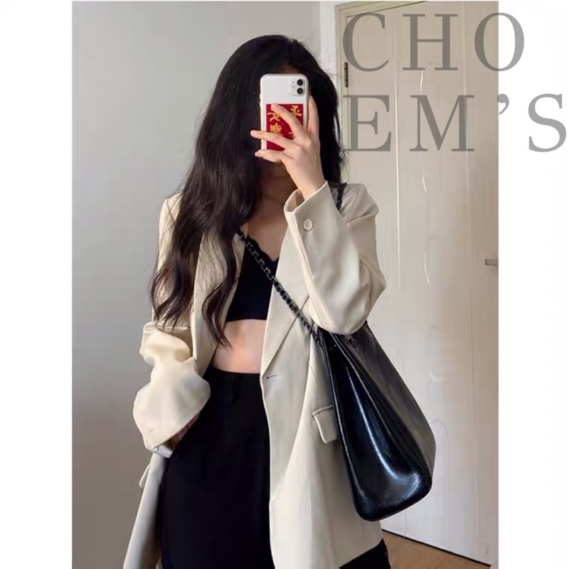 Áo vest nữ/ áo blazer hai màu đen trắng, dáng đứng, độn vai phong cách Hàn Quốc thu đông CHO EM (VIDEO SHOP QUAY)