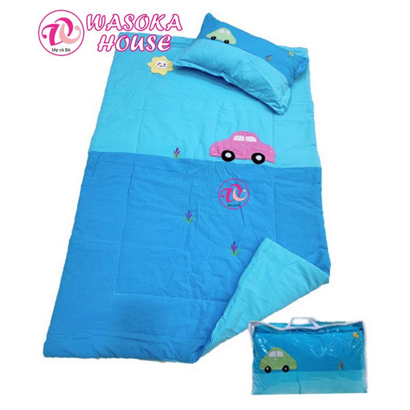 Bộ gối mền trẻ em 1-5 tuổi, [Tặng kèm túi]vải cotton cara mềm mát, thấm hút tốt, hoạ tiết đắp hình dễ thương