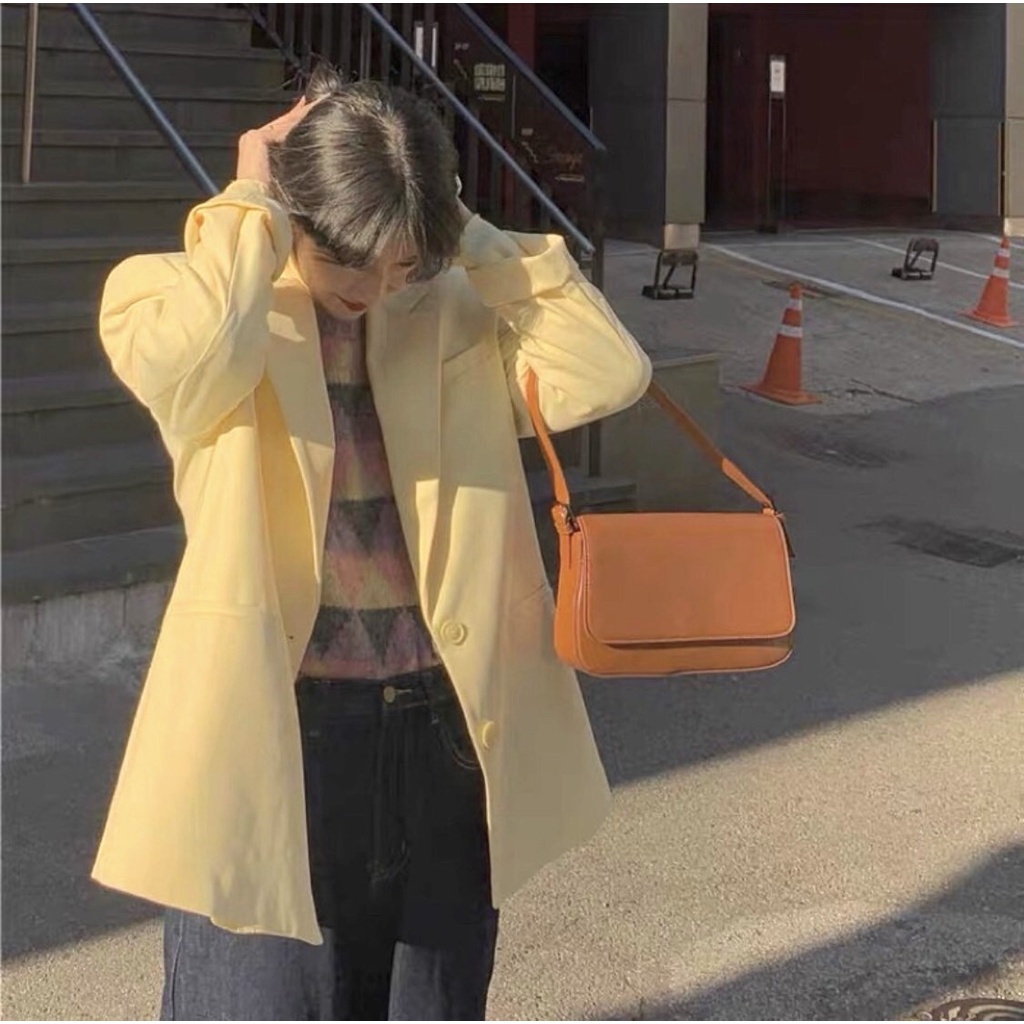 Áo Khoác Blazer Dáng Dài PEONYB Nữ [FREESHIP]  Jacket khaki form rộng màu ĐEN | BE phong cách cá tính Ulzzang