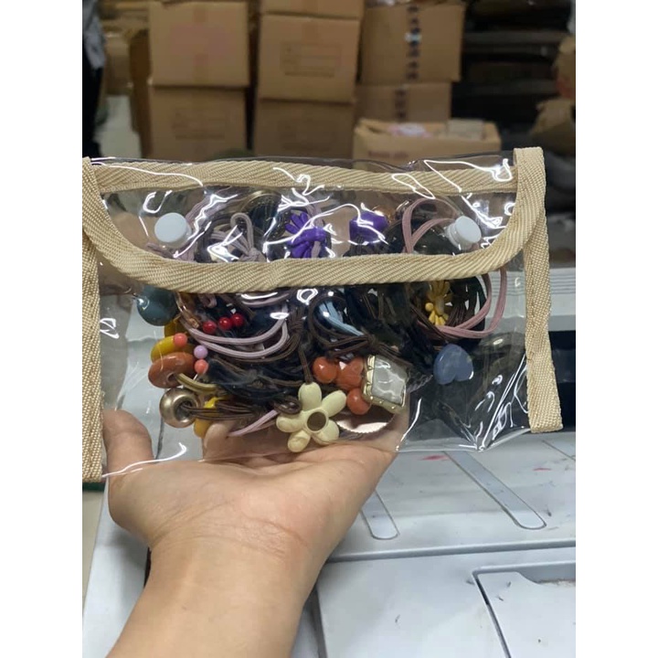 Túi 20 chun buộc tóc phong cách Vintage mẫu mới 2021 tặng kèm túi nhựa trong suốt