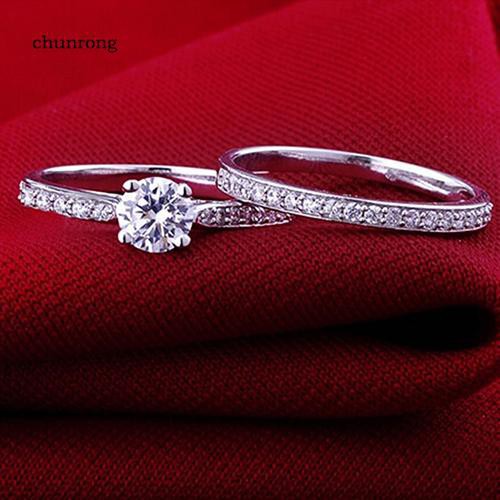 CHU_Women Engagement Wedding 2Pcs Set Cubic Zirconia 925 Sterling Silver Rings Size 6-10