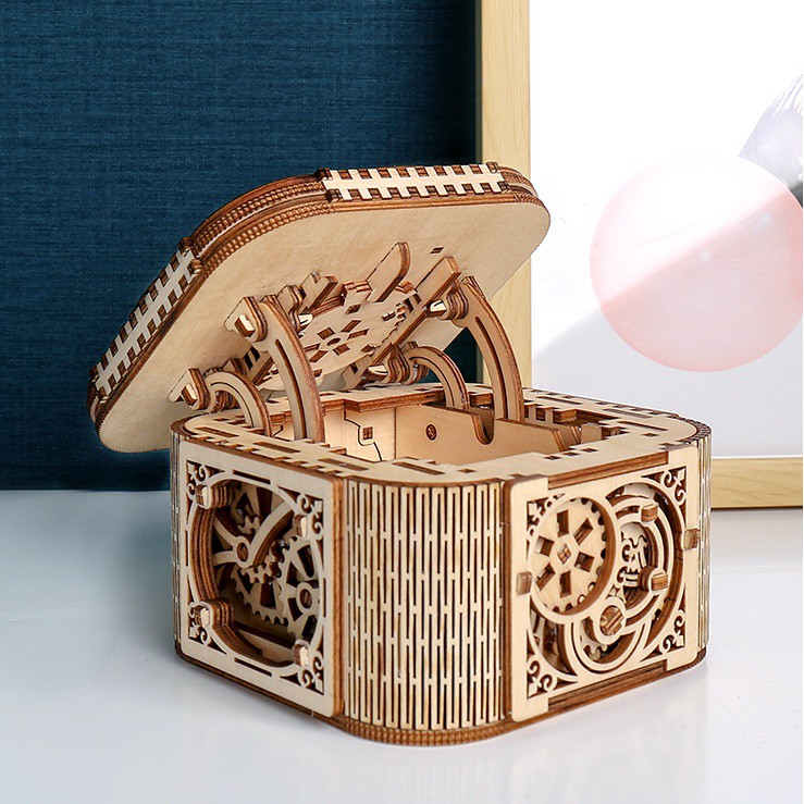 Đồ chơi lắp ráp gỗ 3D Mô hình Cơ động học Hộp kho báu Treasure Box MZK019