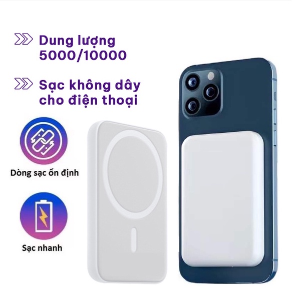 Sạc ko dây ,Kiêm Sạc Dự Phòng sạc ko dây táo 5W/15W-Hỗ Trợ Nhiều Thiết Bị-Bảo Hành 6 Tháng