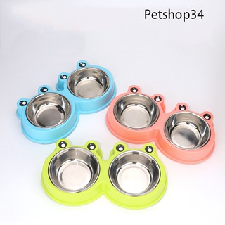 Bát ăn 2 ngăn hình ếch lòng inox cho chó mèo thú cưng