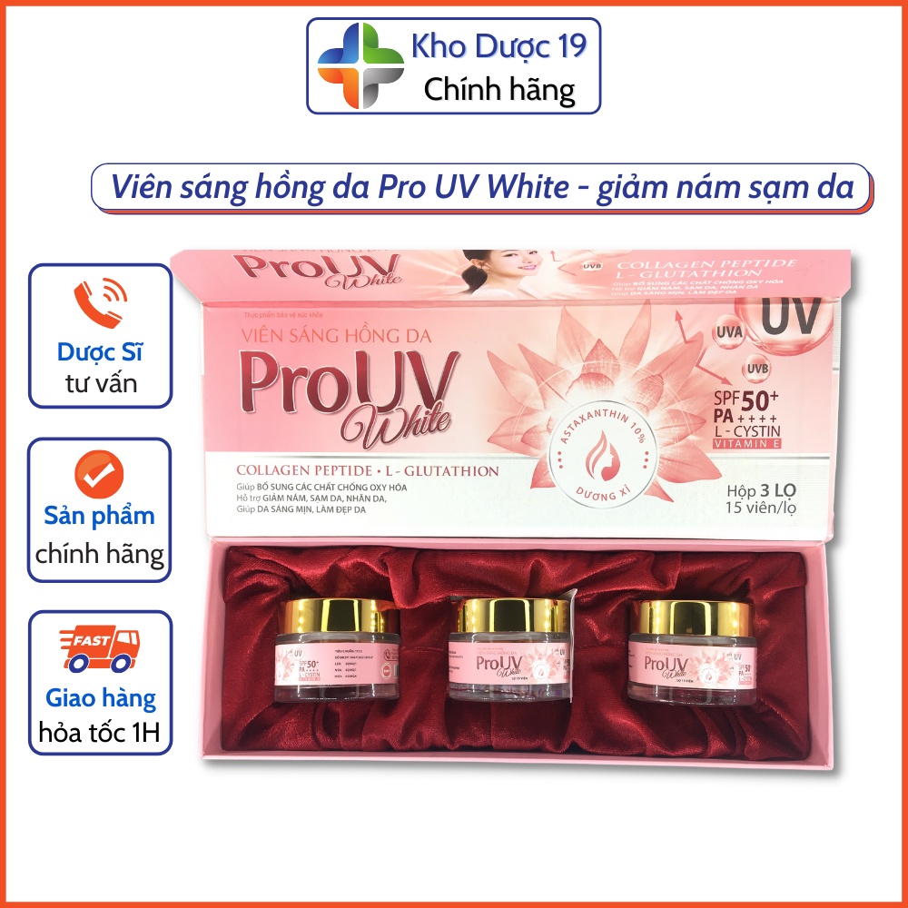 Viên trắng da Pro UV White Giúp bổ sung các chất chống Oxy hóa, Hỗ trợ giảm nám, sạm da, nhăn da, Giúp da trắng sáng mịn