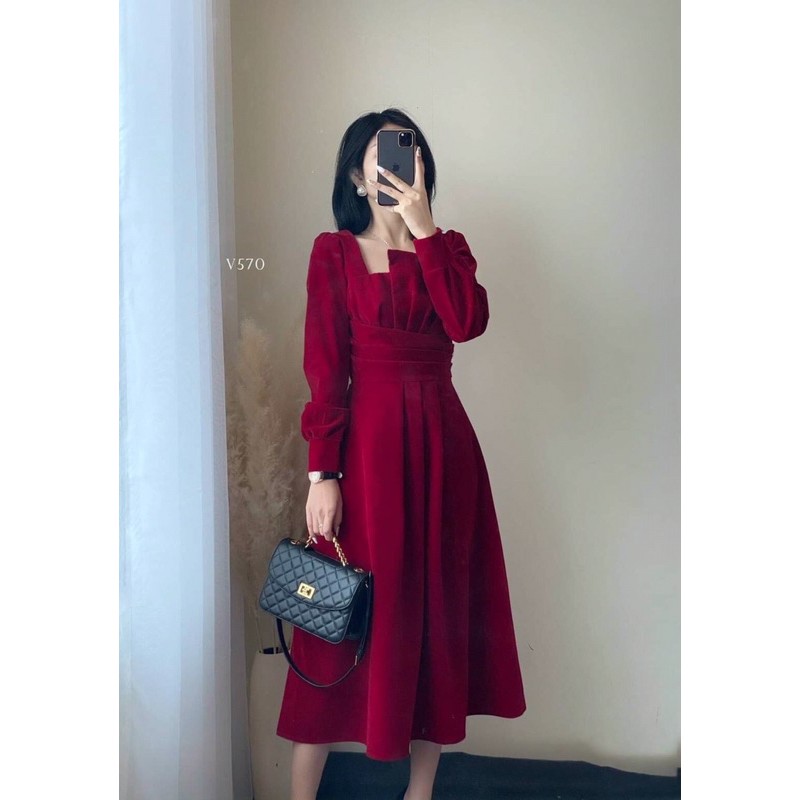 ⚡️BÁN SỈ⚡️Đầm đỏ xếp ly ngực quần eo chất trượt
