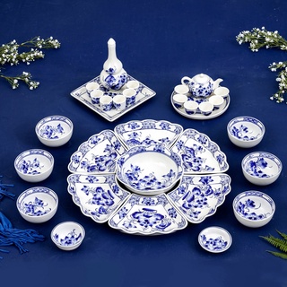 Bộ chén đĩa ăn cơm hoa mặt trời Búp sen, Set bát đĩa gốm sứ Bát Tràng loại 1