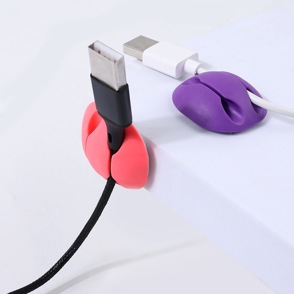 Giá Đỡ Cố Định Dây Cáp Sạc USB 2 Lỗ Bằng Silicone Dán Tường Tiện Lợi