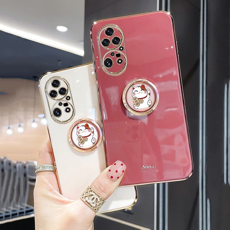 Ốp điện thoại dẻo mạ vàng có nhẫn giá đỡ sang trọng cho Apple iPhone X XR XS 11 12 Pro Max iPhone 7 8 Plus