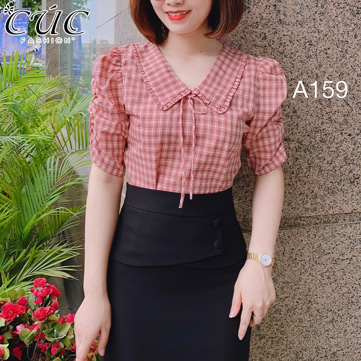 [ Mã WASTRUN4 giảm 10% tối đa 30K đơn 99K] Áo sơ mi nữ cao cấp công sở tay lỡ đẹp Cúc Fashion A159 áo somi kẻ cổ sen nằm