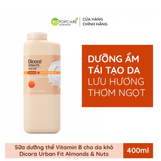 Sữa Dưỡng Thể Dicora Urban Fit Almonds &amp; Nuts Cung Cấp Vitamin B 400ml - TN041