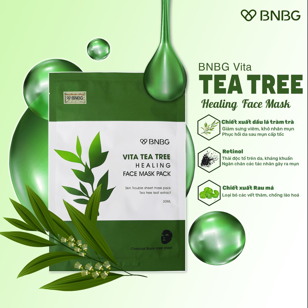 Mặt Nạ Tràm Trà Giảm Mụn, Thải Độc Da BNBG Vita Tea Tree Healing Face Mask Pack 30ml Bulsan Beauty