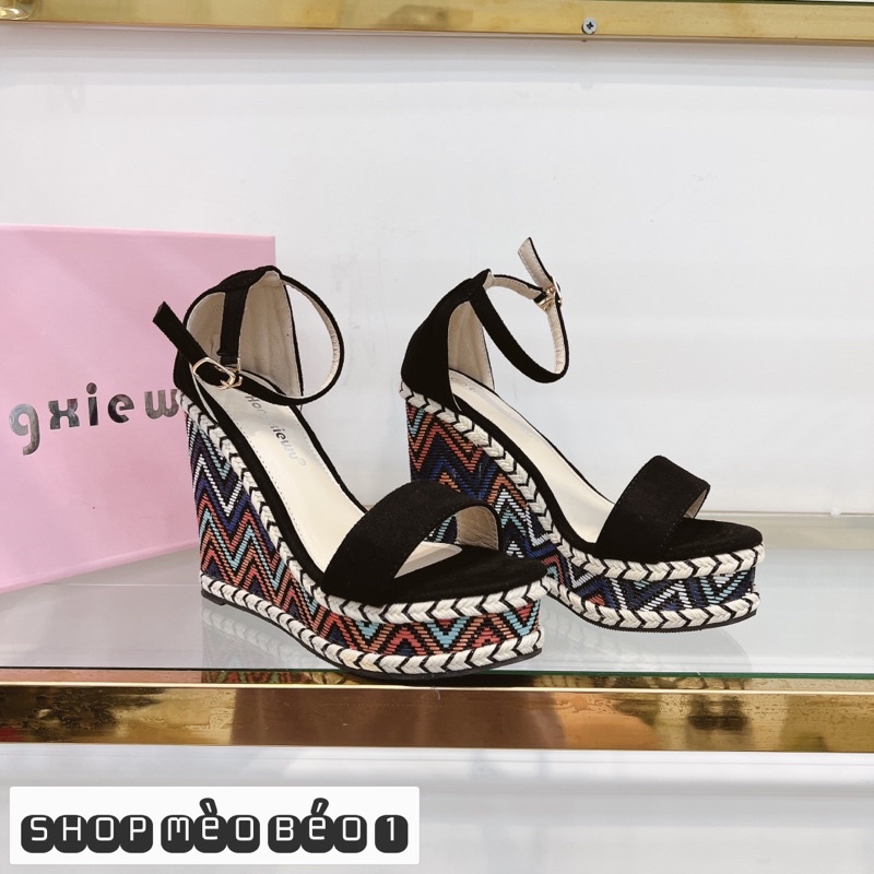 Sandal quai ngang đế xuồng thổ cẩm fullbox