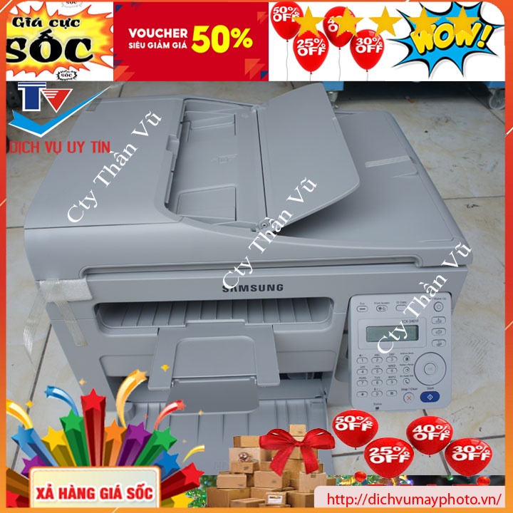 Máy in Samsung đa năng SCX 3401F mới trên 90% đầy đủ tính năng in photocopy scan fax có ADF hàng like new có bảo hành