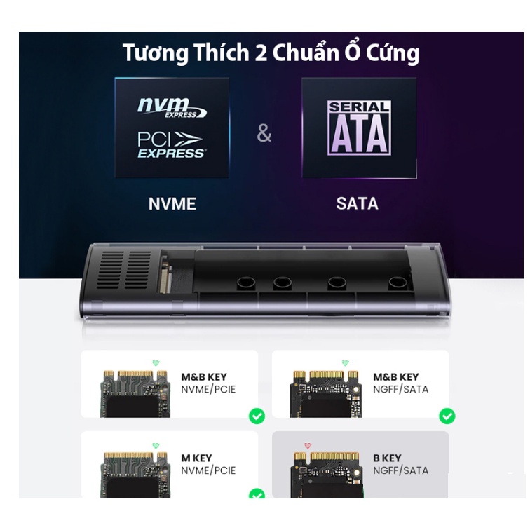 Thiết bị đựng ổ cứng M.2 SATA NVMe/NGFF Ugreen 90264