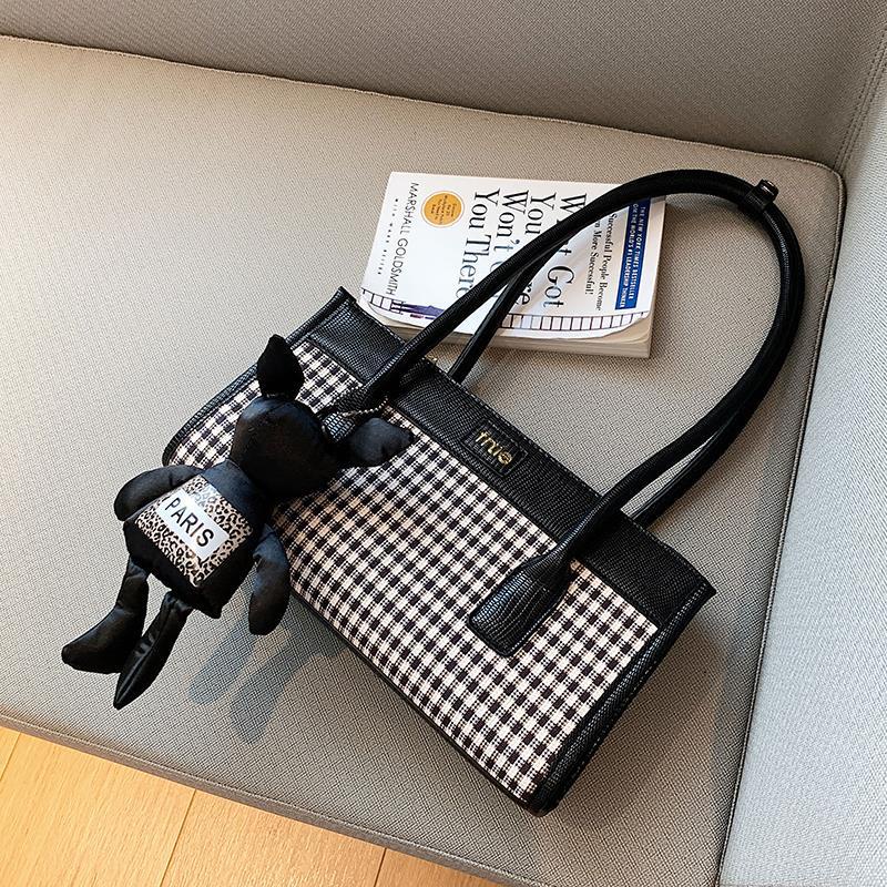 IELGY Túi Đeo Vai Họa Tiết Kẻ Sọc Phong Cách Cổ Điển Kèm Móc Treo Thời Trang Cho Nữ