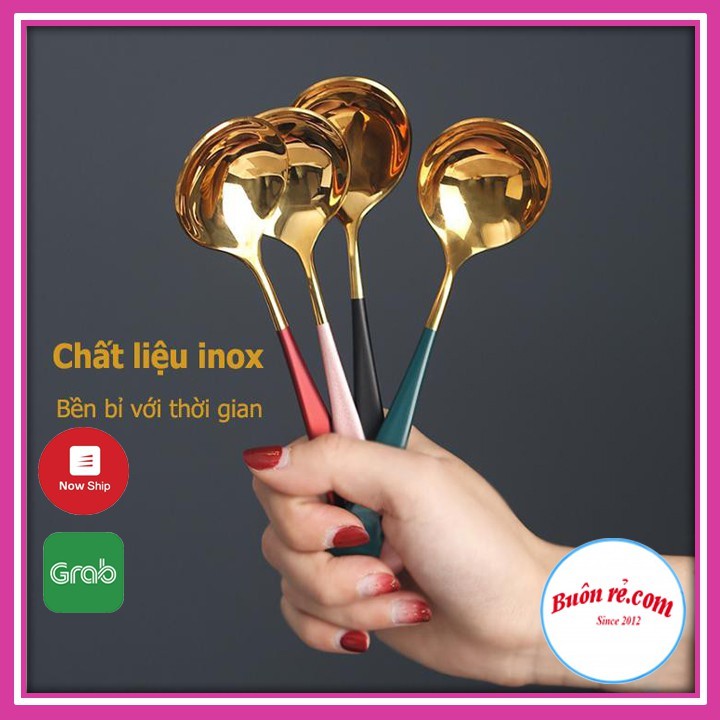 Thìa Ăn Cơm Bằng Inox Mạ Vàng Cán Dài Nhiều Màu