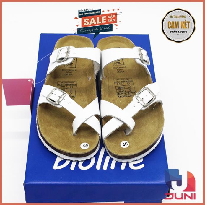 [DA BÒ THẬT] D06 Dép sandal xỏ ngón Unisex Trắng tinh khôi (Đế trấu) Juni Store