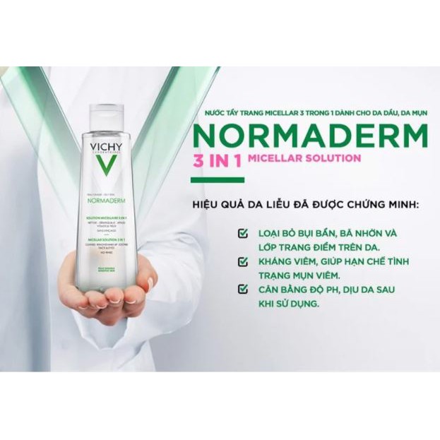 Nước Tẩy Trang Dành Cho Da Dầu Mụn Vichy Normaderm 3-in-1 Micellar Solution 200ml