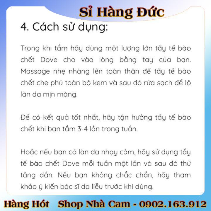 Tẩy tế bào chết, tẩy da chết body DOVE và dưỡng thể body nội địa Đức, Đủ Bill và Review