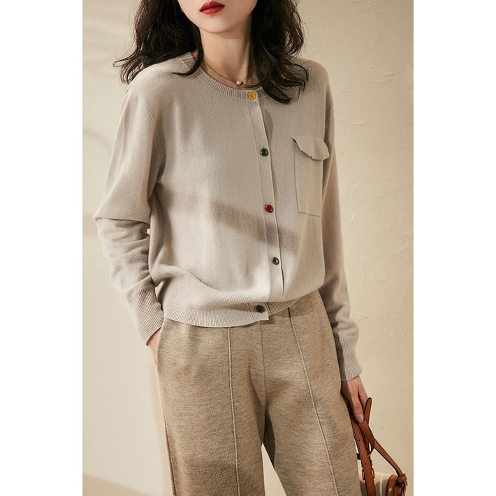 Áo Cardigan Dệt Kim Tay Dài Màu Sắc Tương Phản Phong Cách Hàn Quốc Thời Trang Mùa Thu Cho Nữ