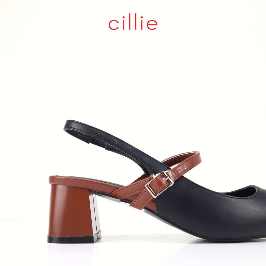 Giày sandal nữ mũi nhọn thanh lịch phối màu độc đáo gót vuông 5cm đi chơi đi làm Cillie 1172