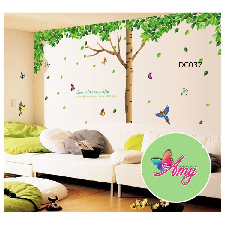 Decal dán tường đẹp Cây xanh bóng mát to trang trí phòng khách tươi mát - DCX008