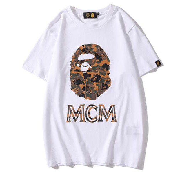 Áo thun nam tay ngắn họa tiết rằn ri Bape X mcm