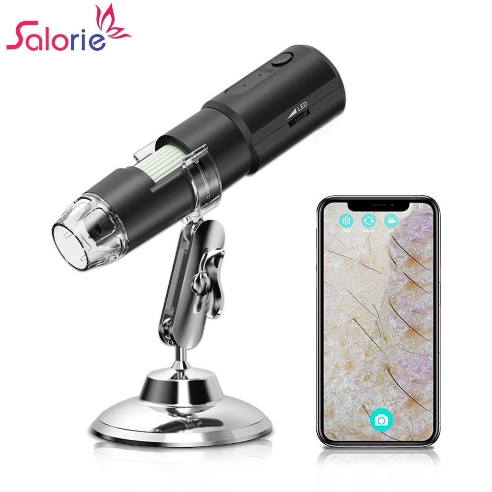 Kính hiển vi kỹ thuật số SALORIE không dây tích hợp đèn LED 8 bóng và giá đỡ bằng kim loại tiện lợi