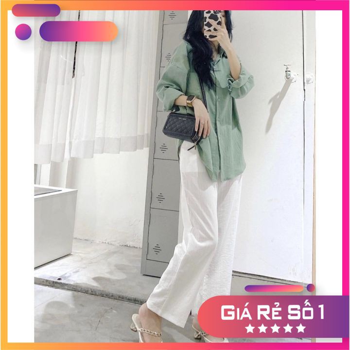 [RẺ VÔ ĐỊCH]Sơ Mi Đũi Xanh Be Trắng  Áo Somi Oversize Ulzzang Hot