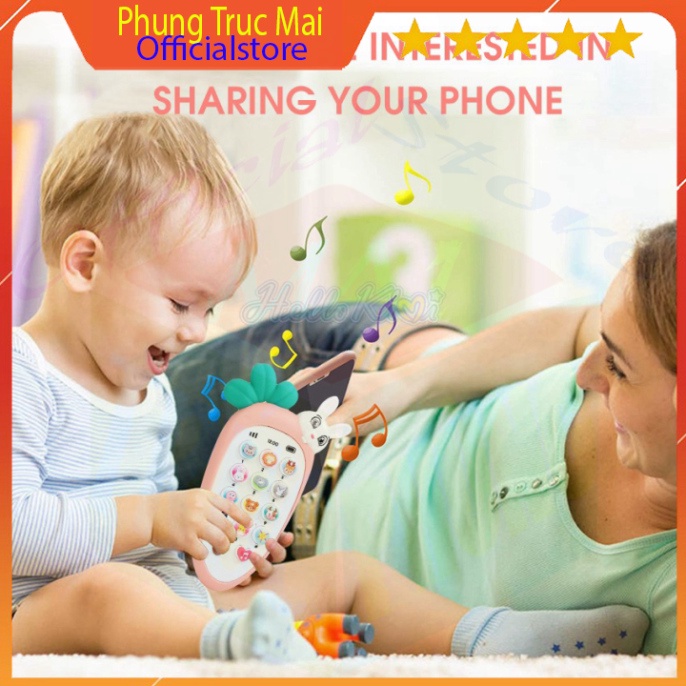 Điện thoại đồ chơi Hellokimi có nhạc nháy đèn bọc vỏ TPU + dây đeo + 2 pin AAA dành cho trẻ em 0-1 tuổi