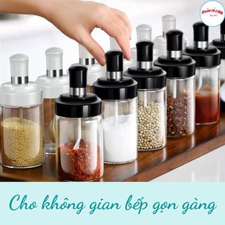 Lọ đựng gia vị thủy tinh kèm thìa thông minh - Hũ đựng gia vị, nước mắm trong suốt thìa kèm nắp tiện lợi 01477