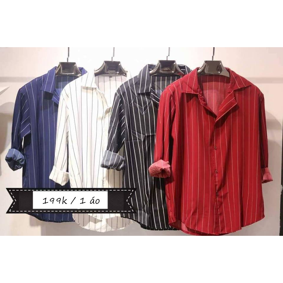 Áo Sơ Mi Kẻ Sọc Lụa Dài Tay Nam Nữ Unisex BTS Đôi