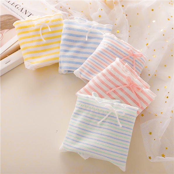 Quần Lót Nữ Kẻ Sọc - Quần Lót Cotton Kháng Khuẩn Đính Nơ Nữ Tính AMYBRA L123