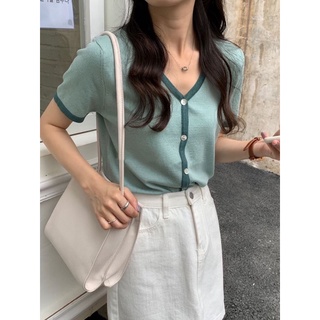 Áo len mỏng dáng khoác phối viền 60208 CHERRYCOCO