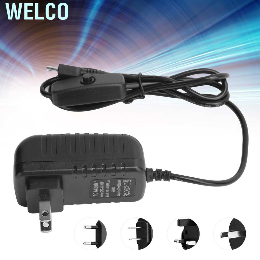 Welco Power Supply for Raspberry Pi 5V 3A with Switch Button Integrated Micro USB Adapter 100‑240V