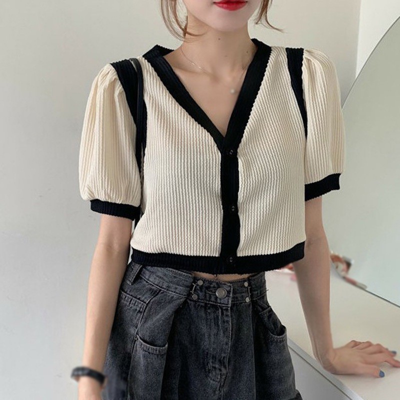 Áo Nữ Tay Ngắn Cổ Chữ V Thời Trang Quyến Rũ