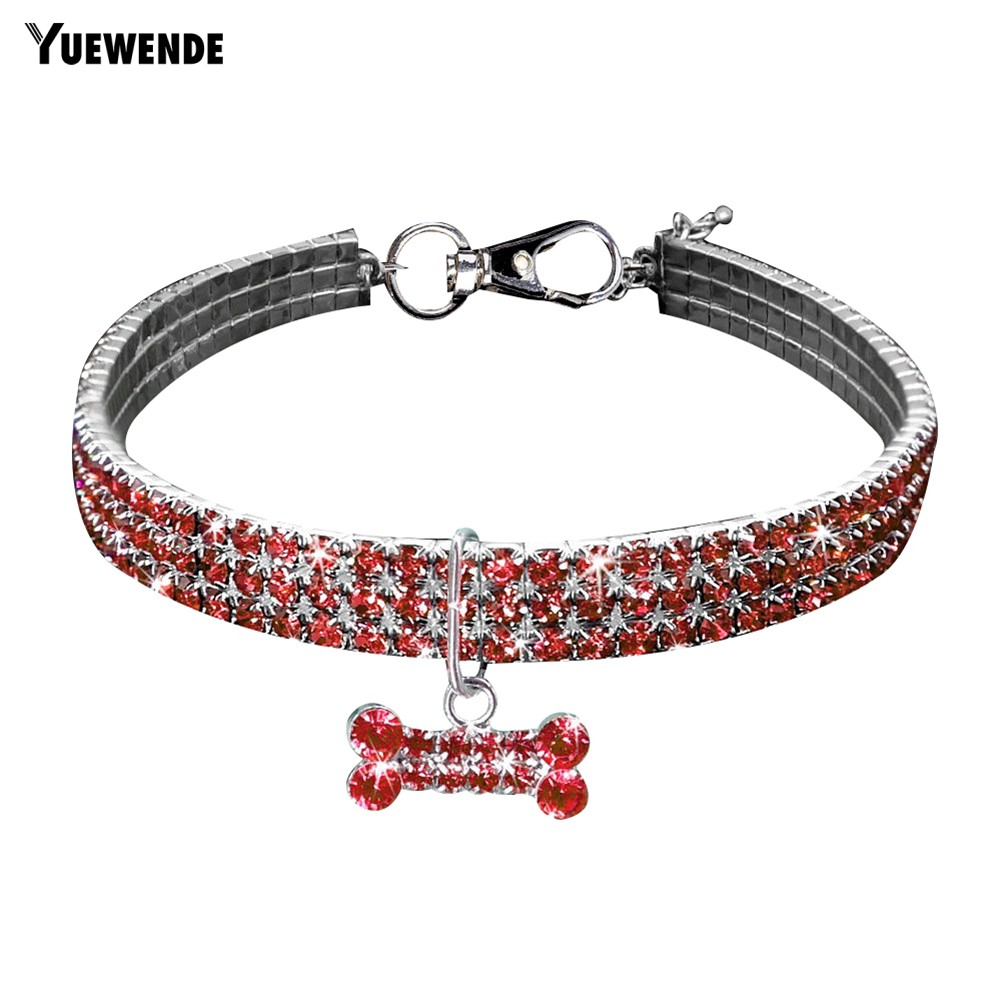 YUE ✻ Multi Row Shiny Rhinestone Bone Pendant Puppy Dog Collar Necklace Pet Supply