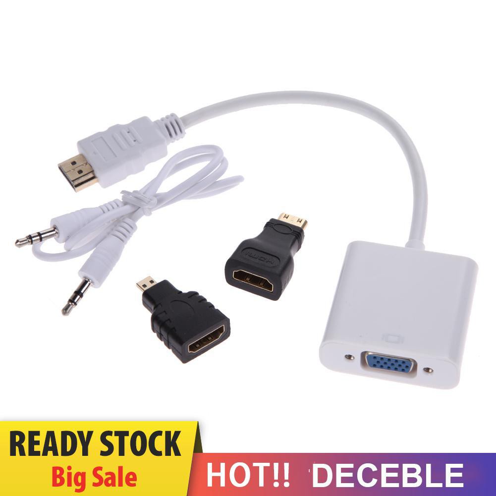 Deceble 1080P Micro HDMI-compatible / Mini HDMI-compatible / HDMI-compatible to VGA Converter Adapter with Audio