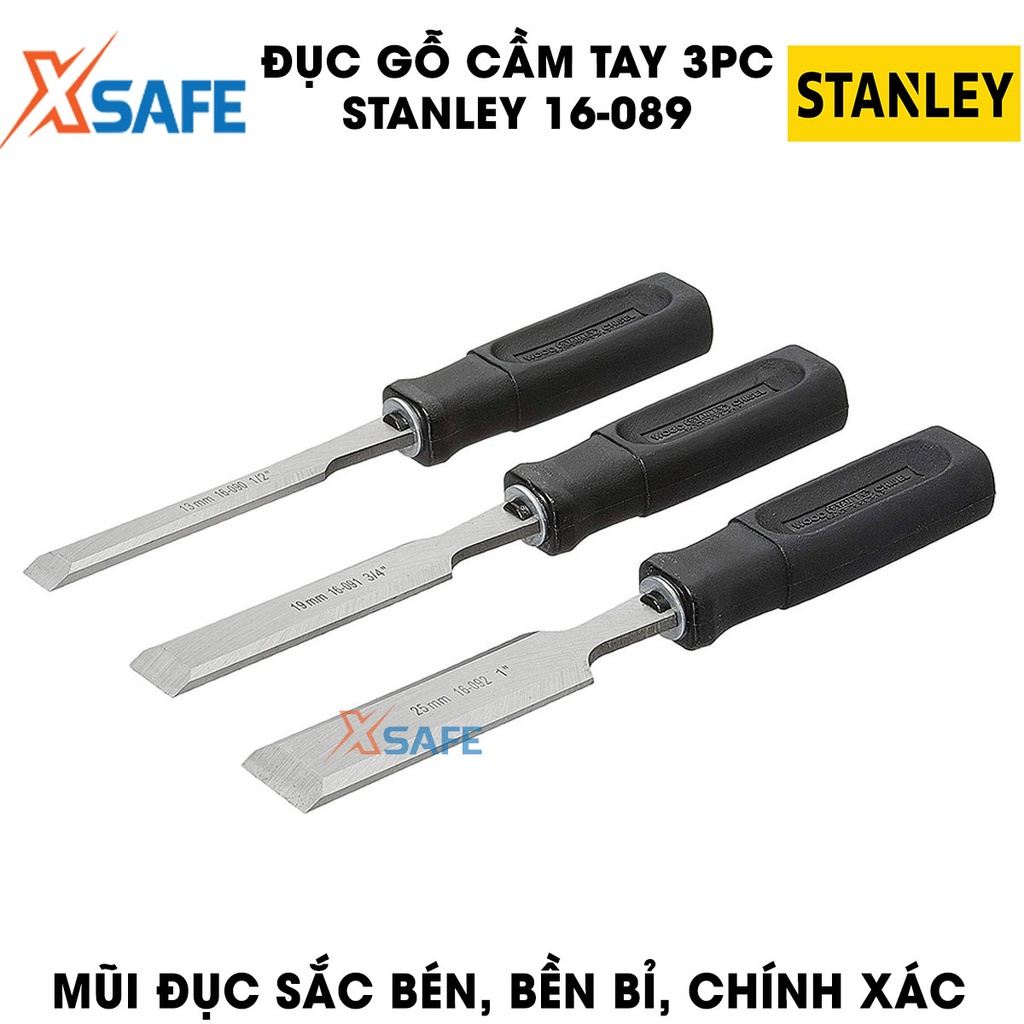 Bộ 3 đục gỗ cầm tay STANLEY 16-089 Mũi đục gỗ 3 kích thước, mũi thép cứng cáp không gỉ, thiết kế nhỏ gọn, tay cầm cao su