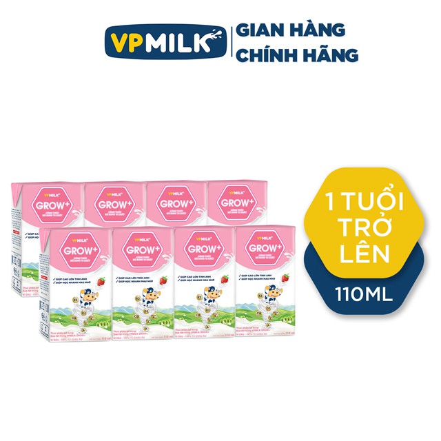 [Mã 267FMCGSALE giảm 8% đơn 500K] [Set 4 Hộp 110ml] Sữa Tiệt Trùng VPMilk Grow+ Vị Dâu, Vị Chuối 110ml