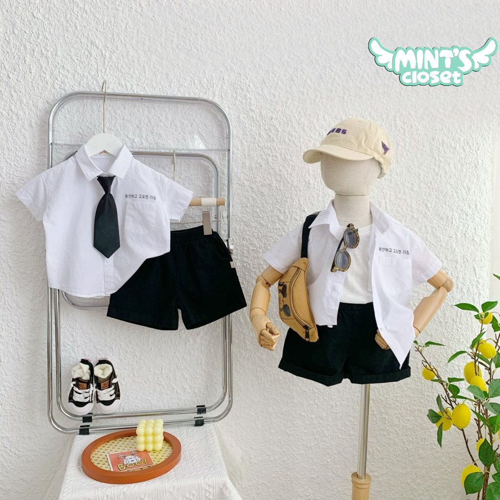 Set áo sơ mi bé trai quần đùi kèm cà vạt MINTSCLOSET Mint's Closet Hàn Quốc 1 2 3 4 5 tuổi - TN3072 - AR8414
