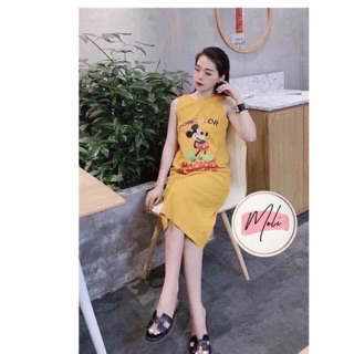 Váy suông nữ in hinh mickey chất cotton đanh min