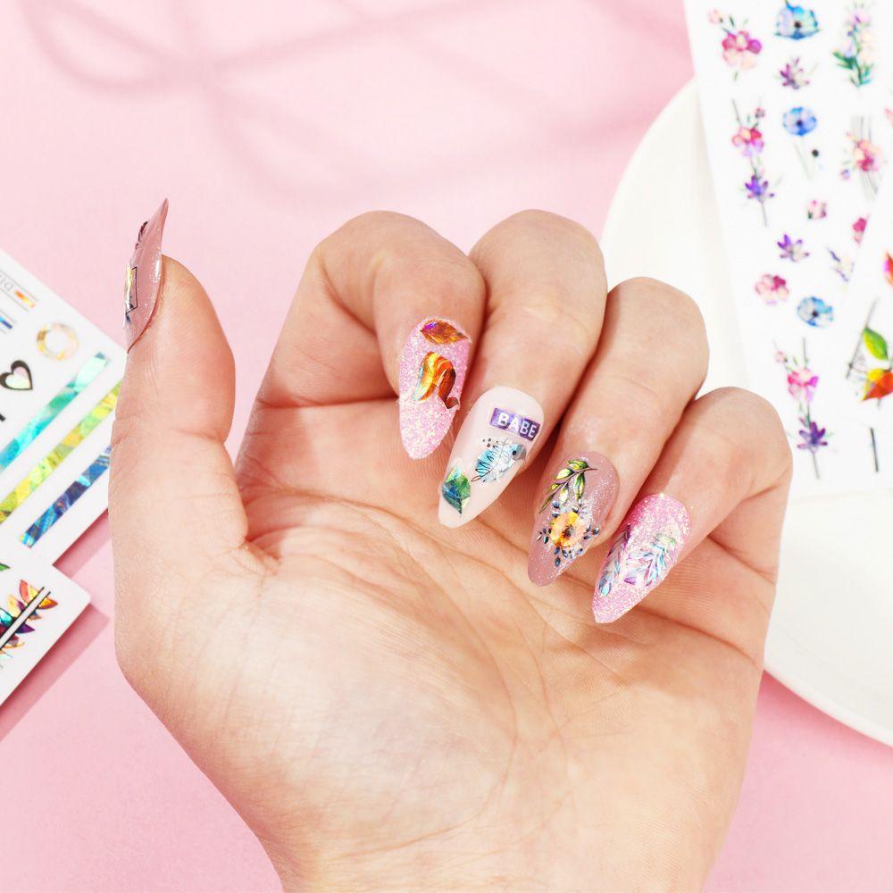 WATTLE Miếng Dán Trang Trí Móng Tay 3D Chống Thấm Nước Lấp Lánh