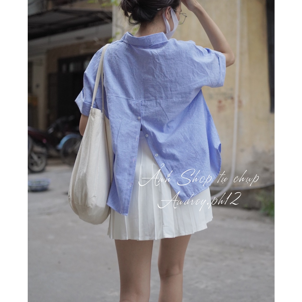 Somi kẻ ngắn tay cúc sau 303